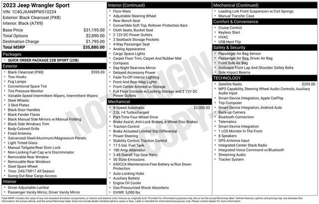 jeep wrangler 2-door 2023 1C4GJXAN9PW510224 image